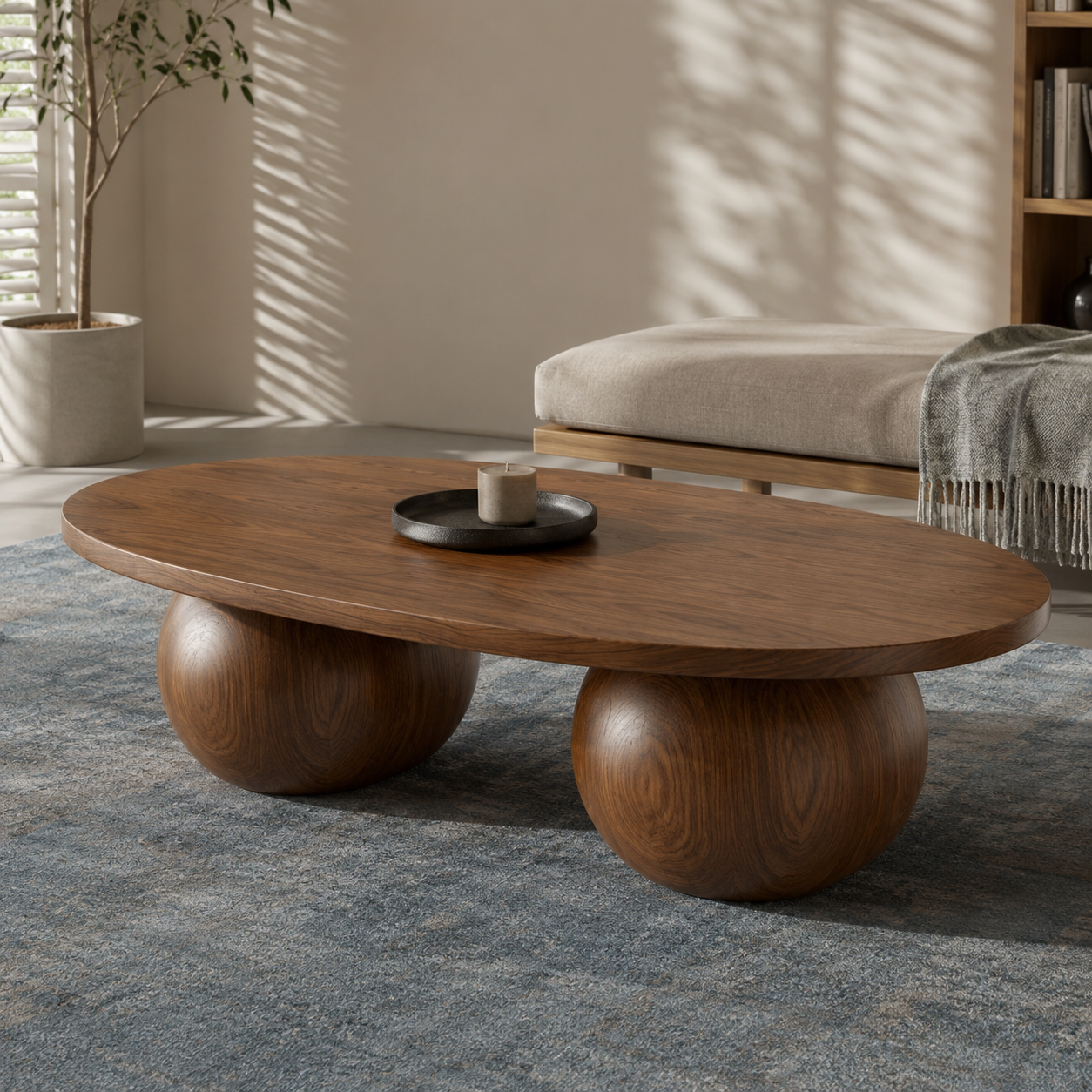Bolla Twin Sphere Solid Wood Coffee Table For Living Room