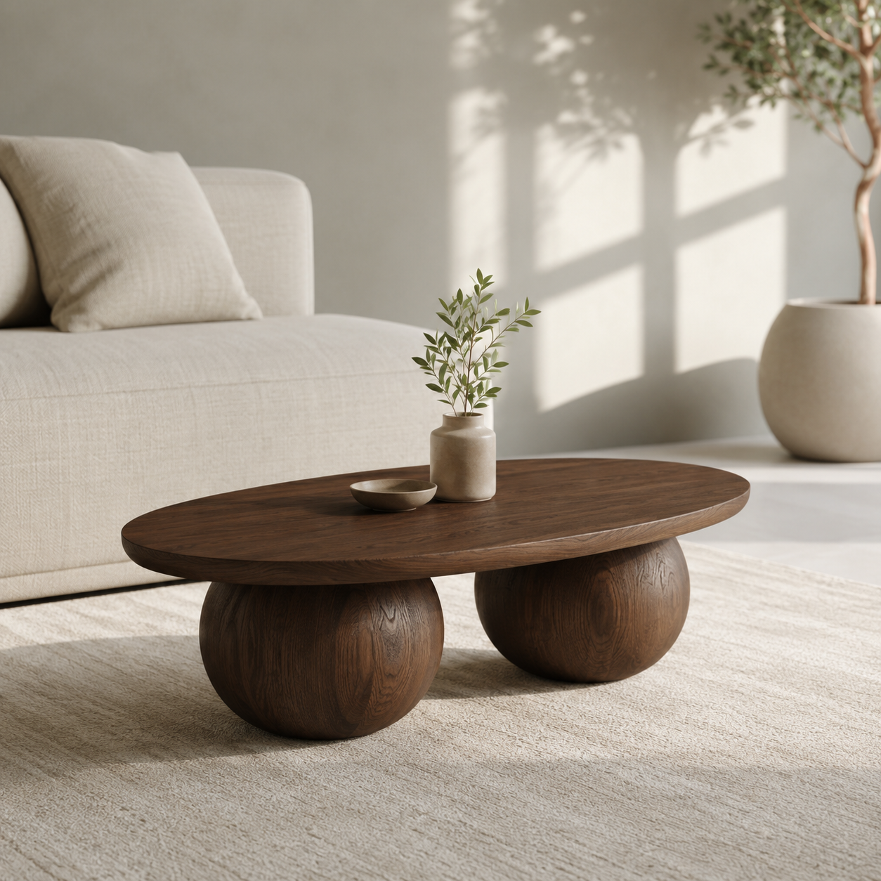 Bolla Twin Sphere Solid Wood Coffee Table For Living Room