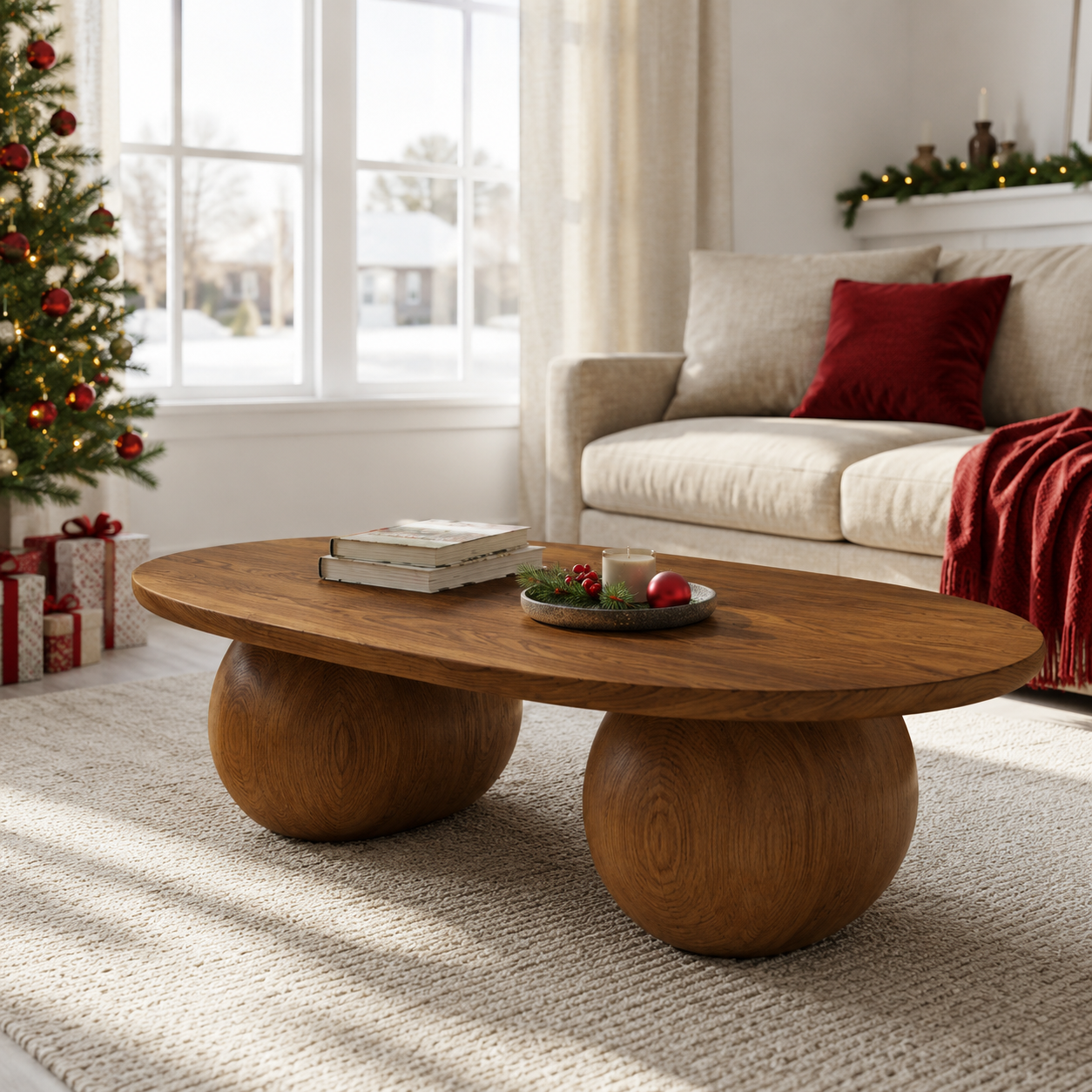 Bolla Twin Sphere Solid Wood Coffee Table For Living Room