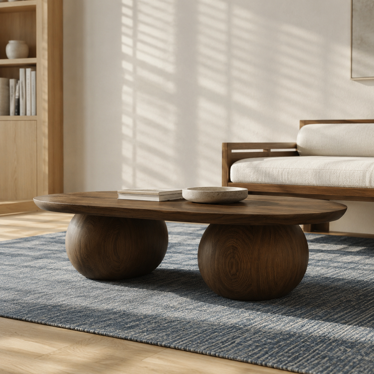 Bolla Twin Sphere Solid Wood Coffee Table For Living Room