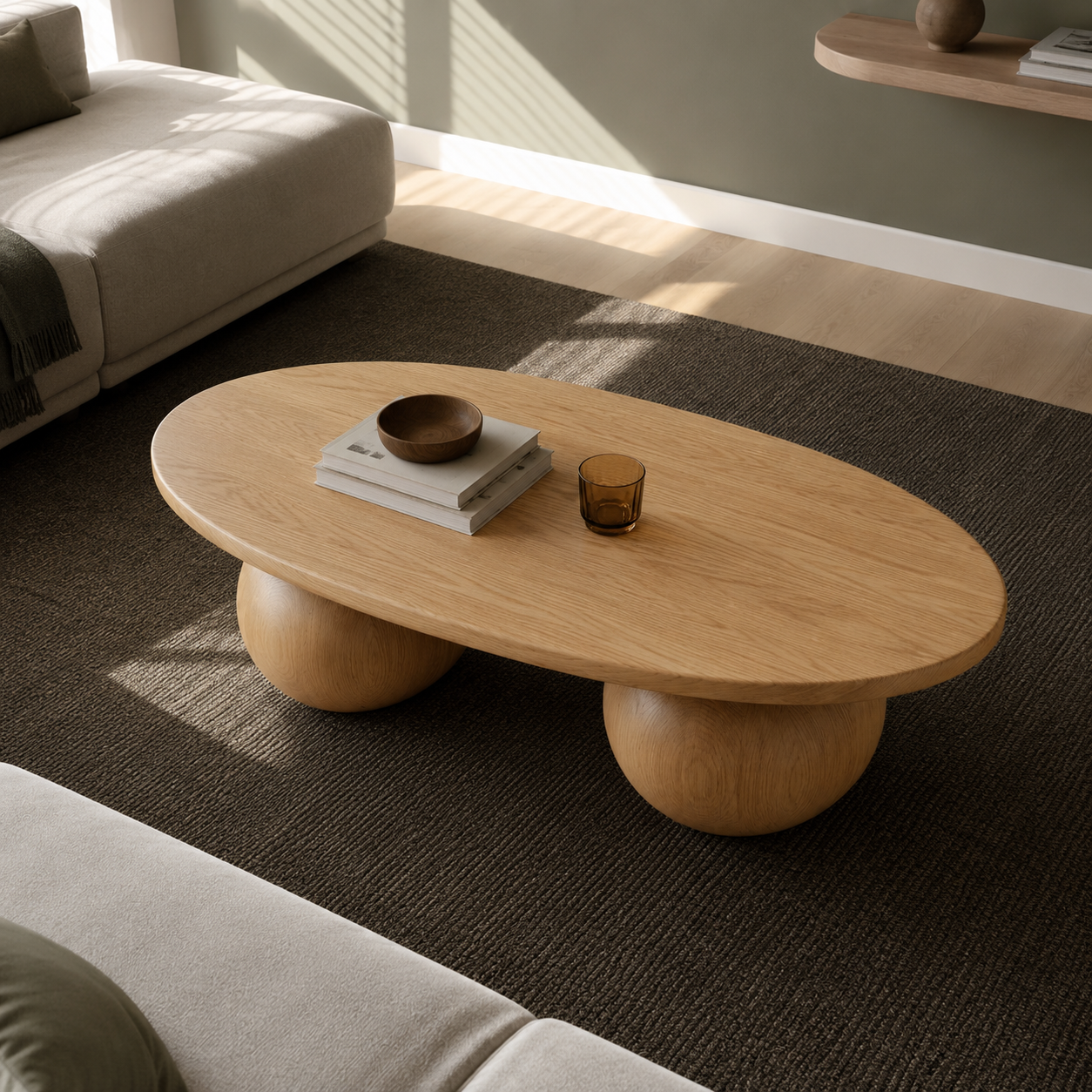 Bolla Twin Sphere Solid Wood Coffee Table For Living Room