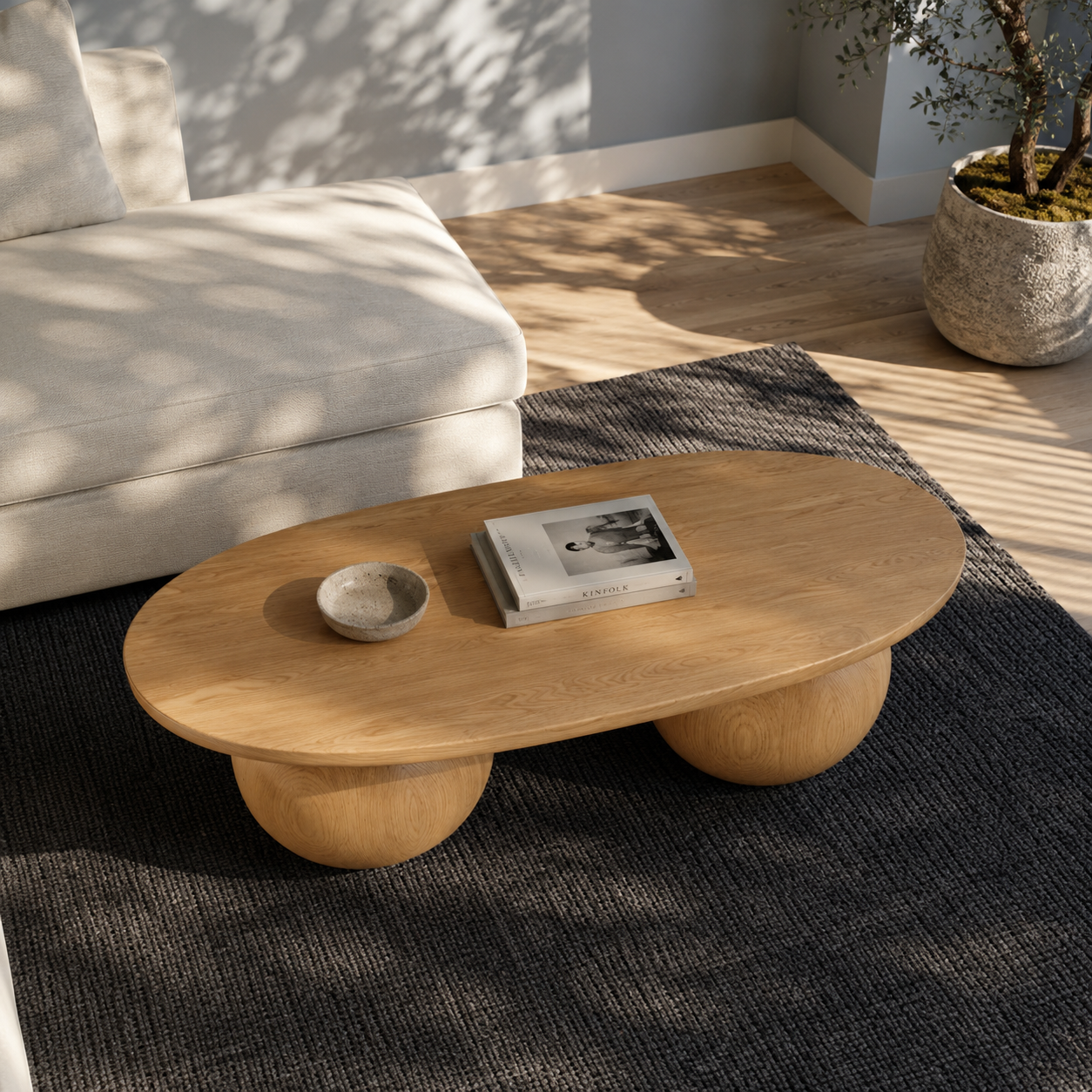 Bolla Twin Sphere Solid Wood Coffee Table For Living Room