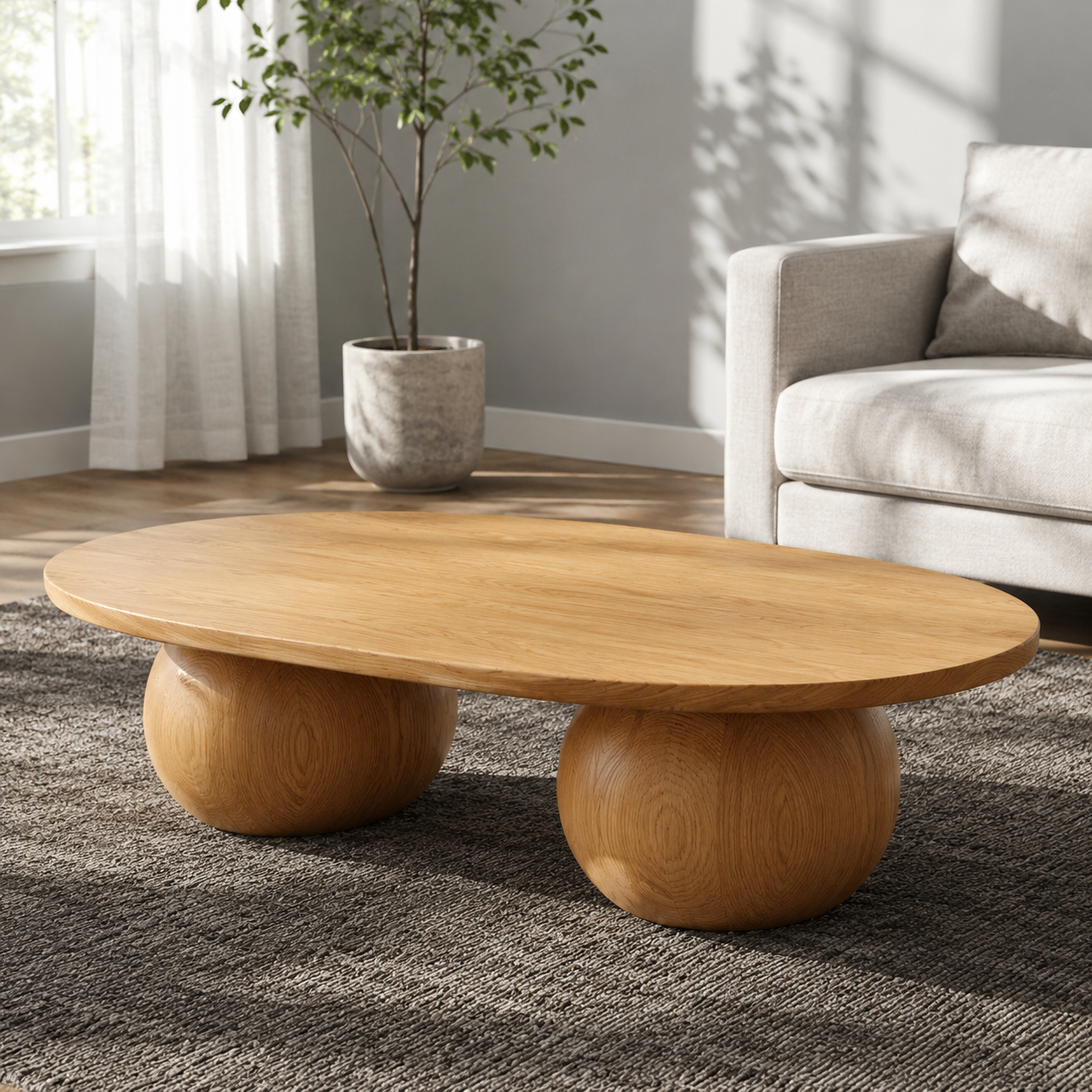 Bolla Twin Sphere Solid Wood Coffee Table For Living Room
