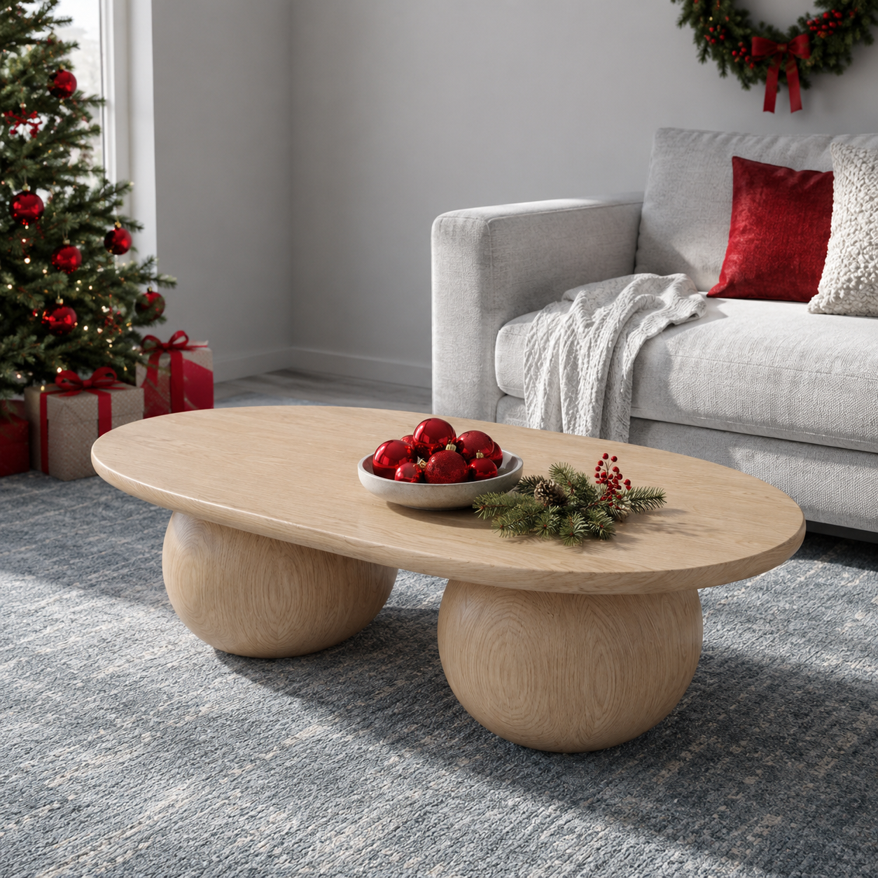 Bolla Twin Sphere Solid Wood Coffee Table For Living Room