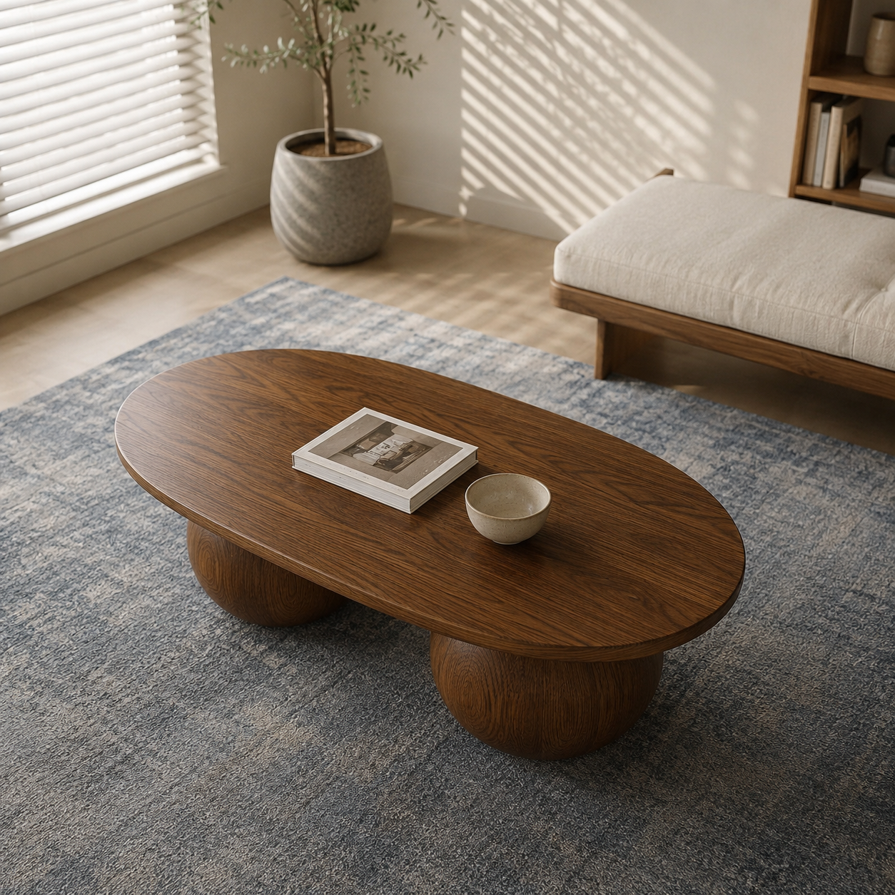 Bolla Twin Sphere Solid Wood Coffee Table For Living Room