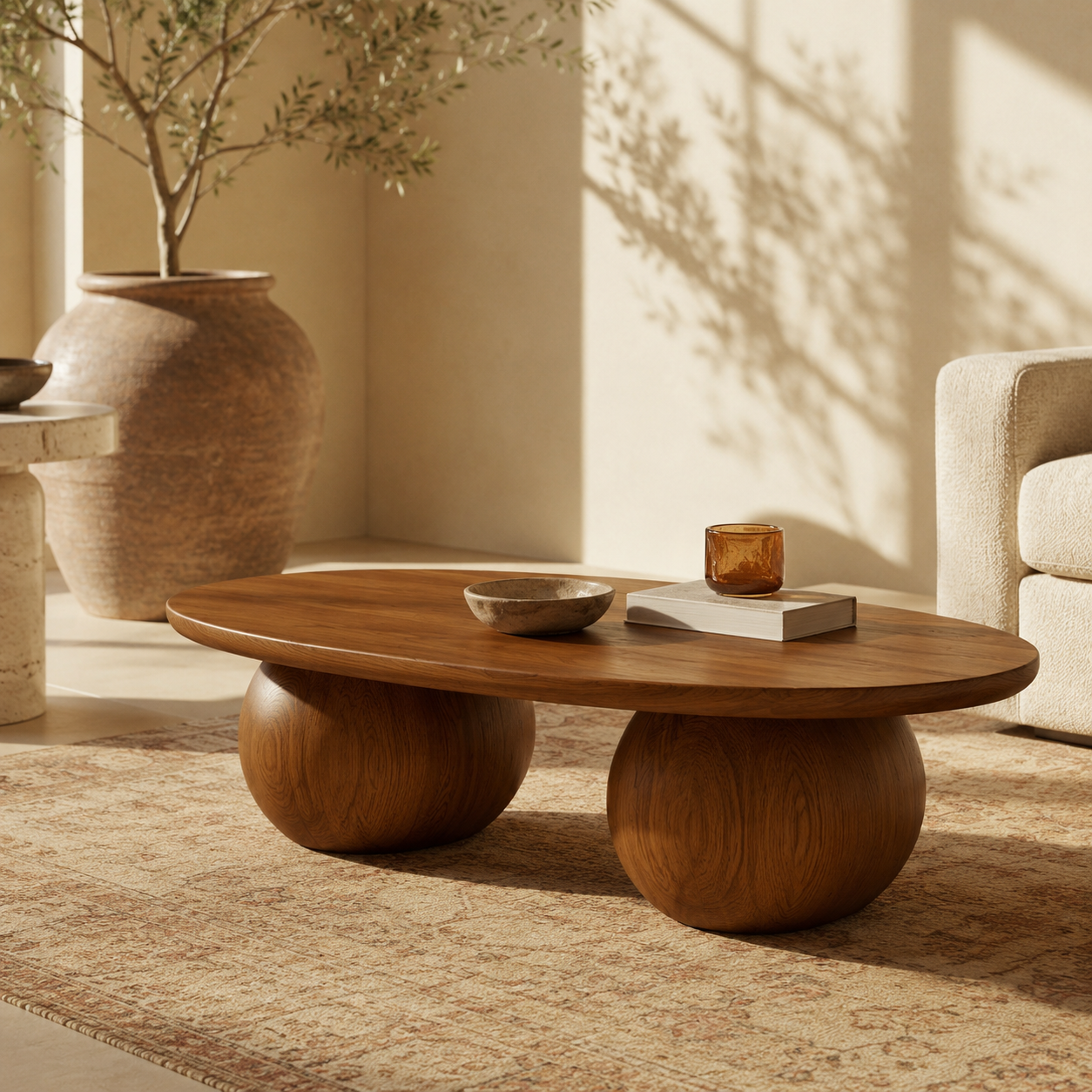 Bolla Twin Sphere Solid Wood Coffee Table For Living Room