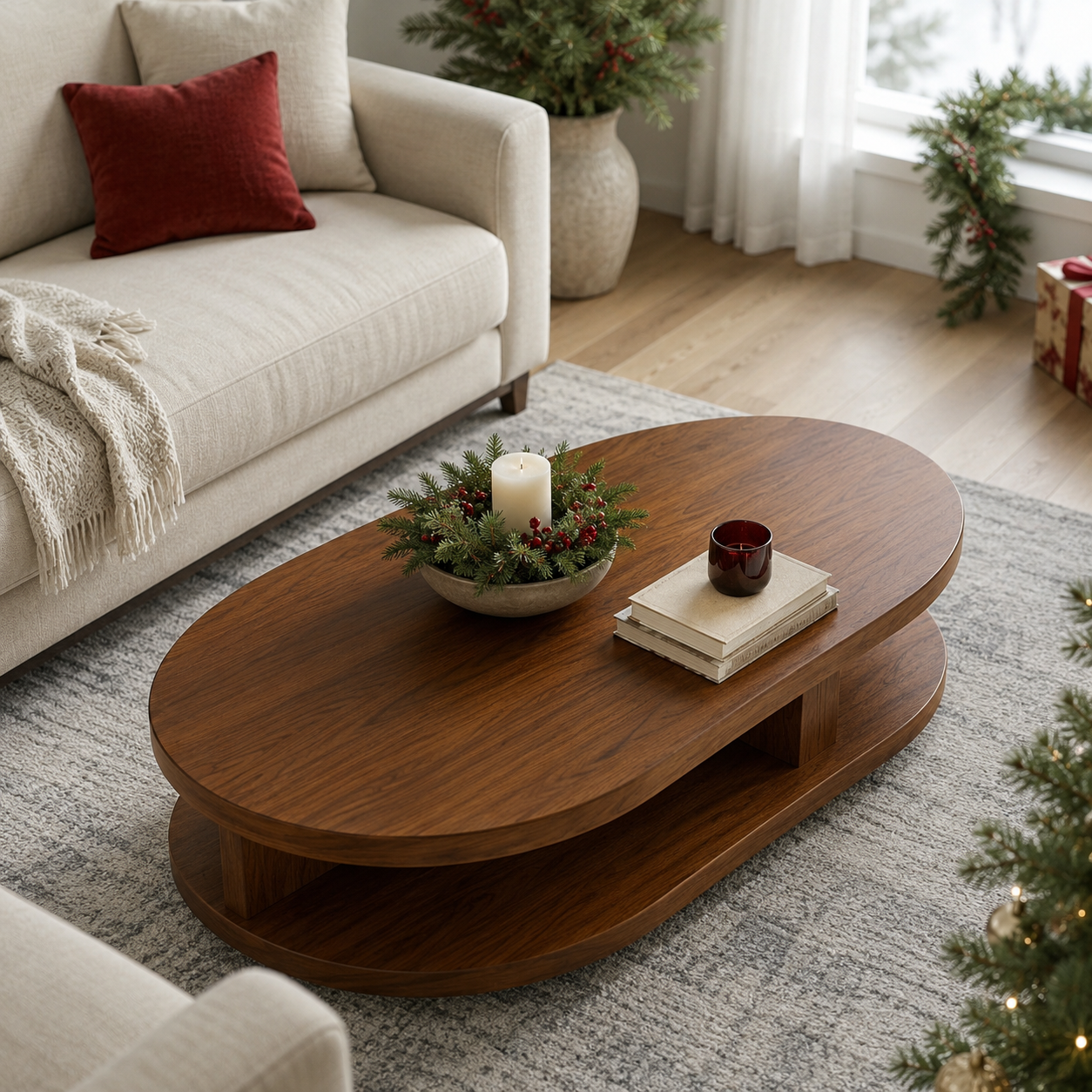 Kalo Tiered Oval Solid Wood Coffee Table For Living Room