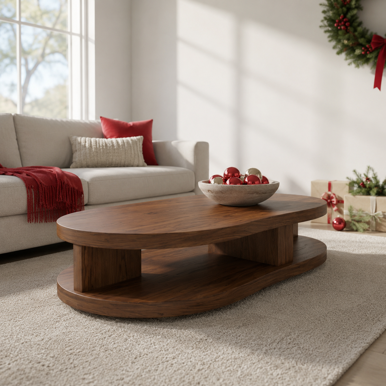 Kalo Tiered Oval Solid Wood Coffee Table For Living Room