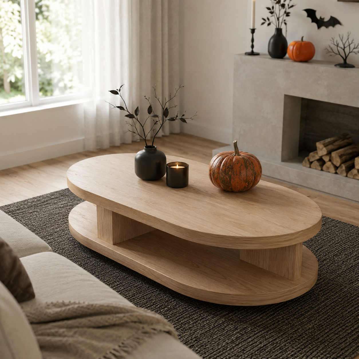 Kalo Tiered Oval Solid Wood Coffee Table For Living Room