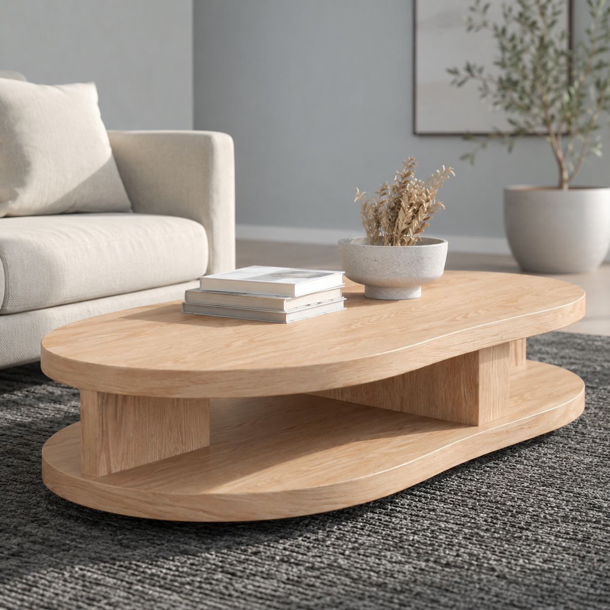 Kalo Tiered Oval Solid Wood Coffee Table For Living Room