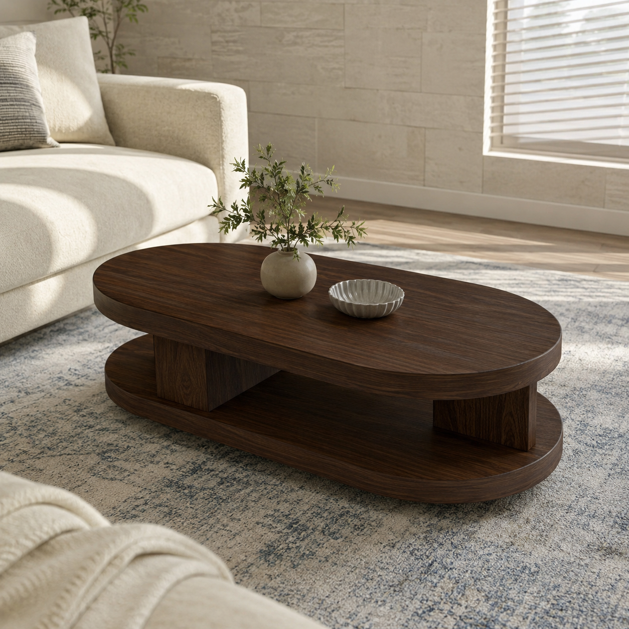 Kalo Tiered Oval Solid Wood Coffee Table For Living Room
