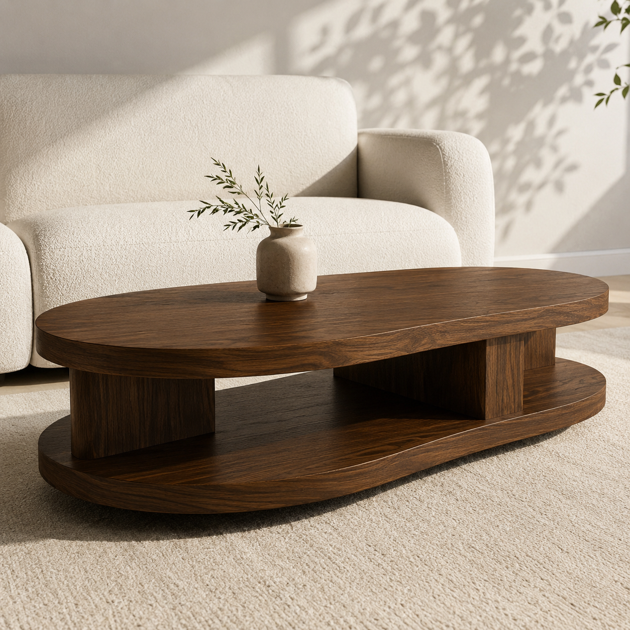 Kalo Tiered Oval Solid Wood Coffee Table For Living Room
