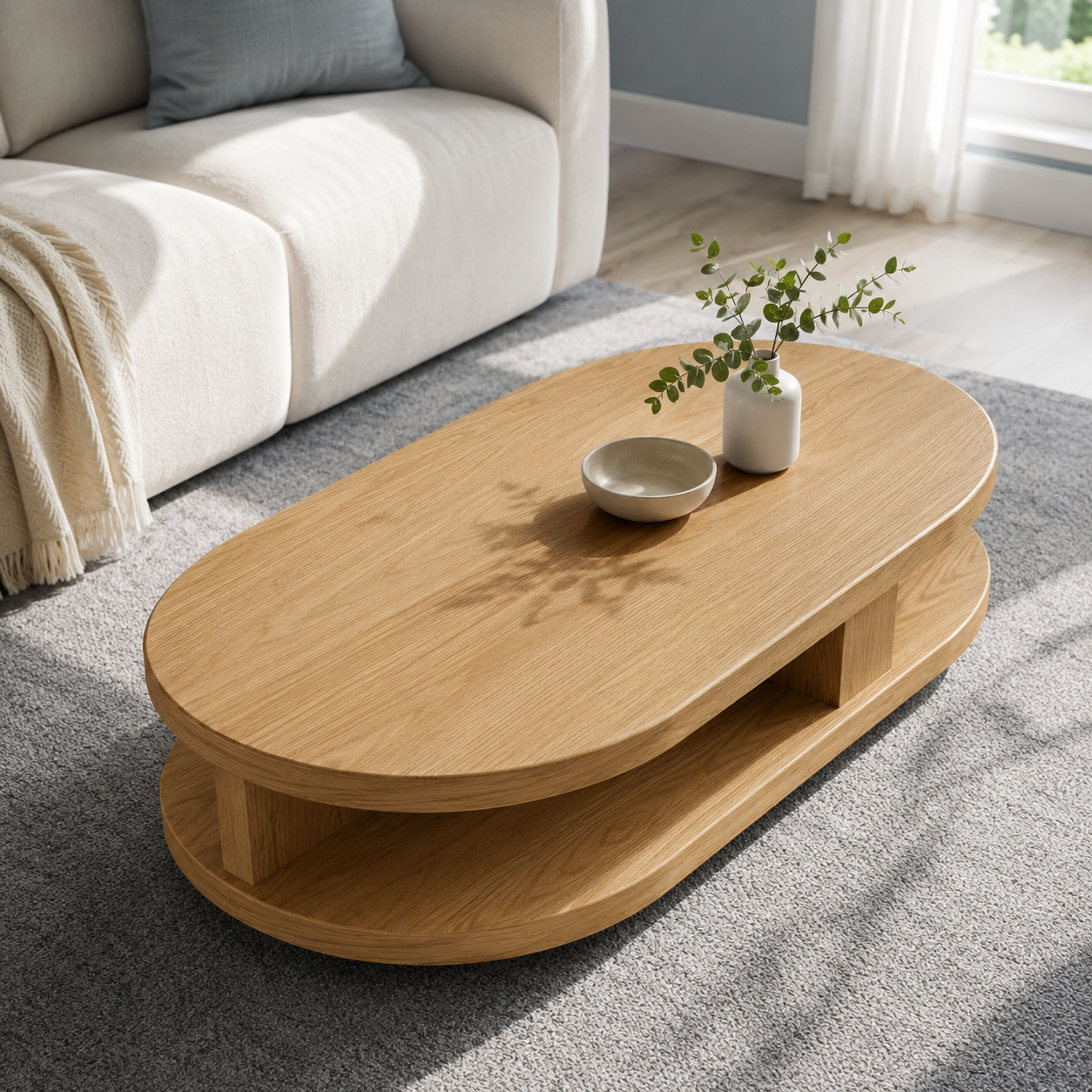 Kalo Tiered Oval Solid Wood Coffee Table For Living Room