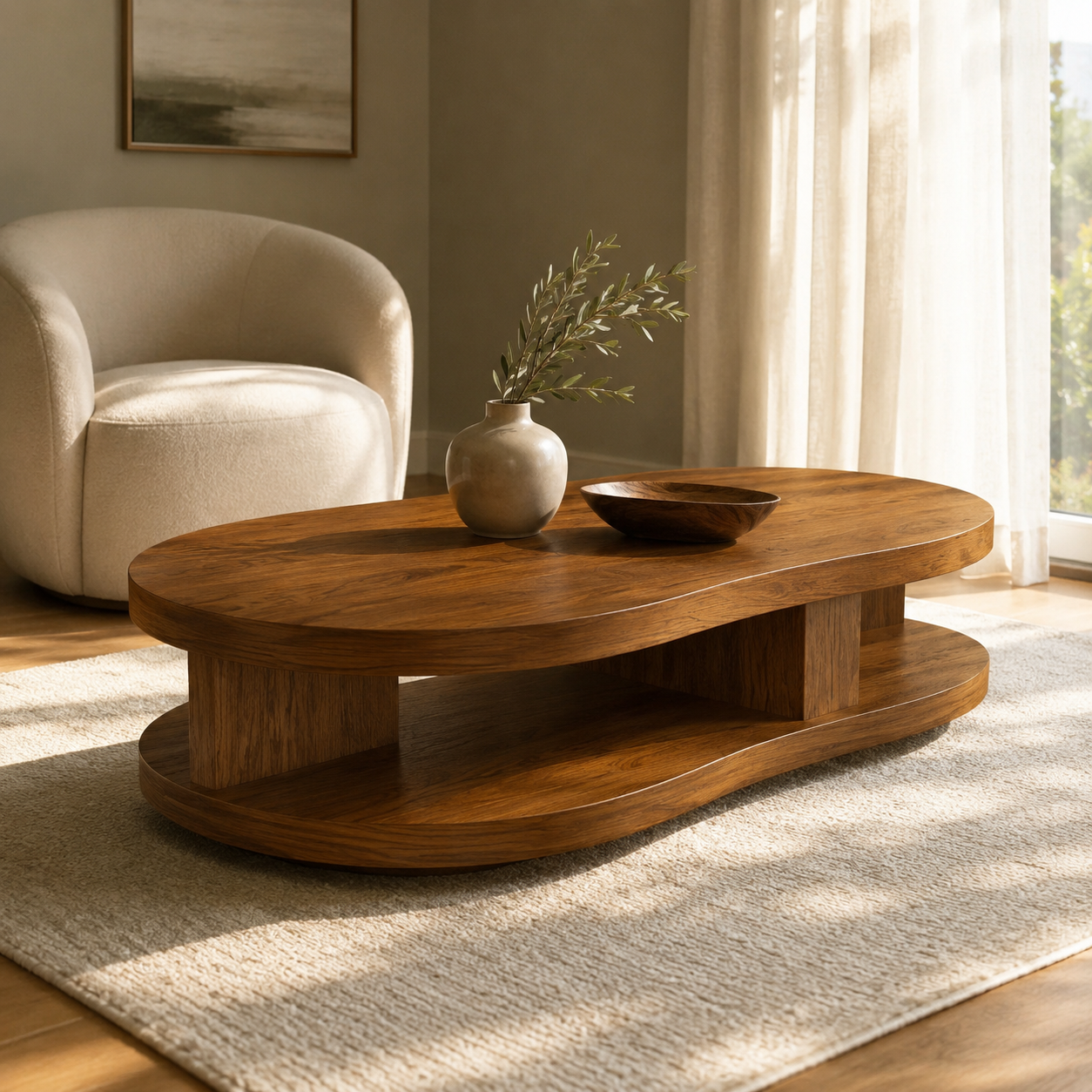 Kalo Tiered Oval Solid Wood Coffee Table For Living Room