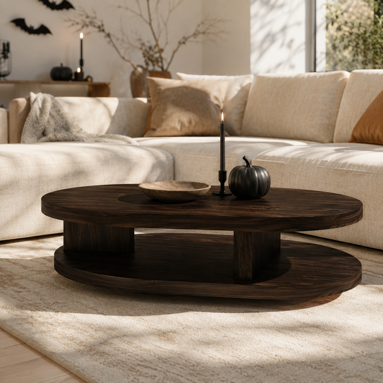 Kalo Tiered Oval Solid Wood Coffee Table For Living Room