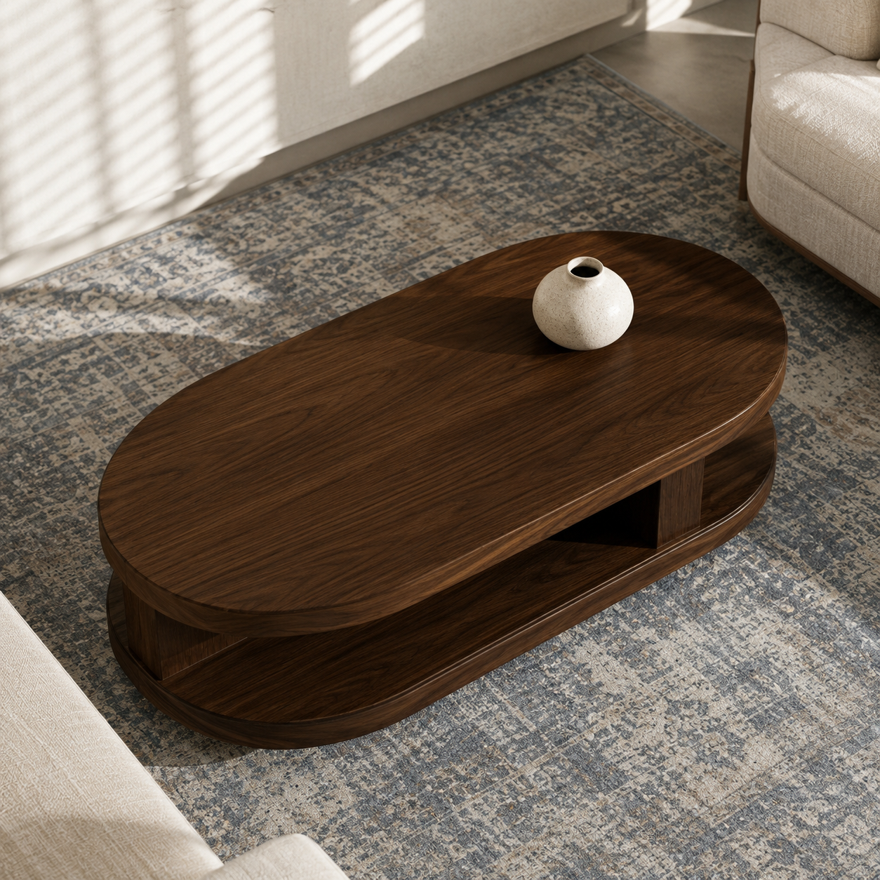 Kalo Tiered Oval Solid Wood Coffee Table For Living Room