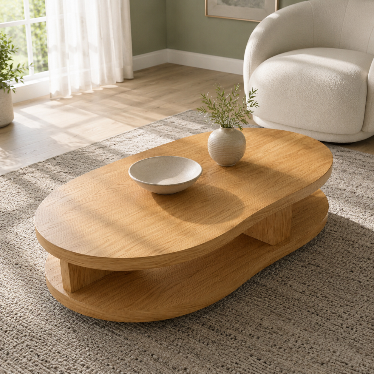 Kalo Tiered Oval Solid Wood Coffee Table For Living Room