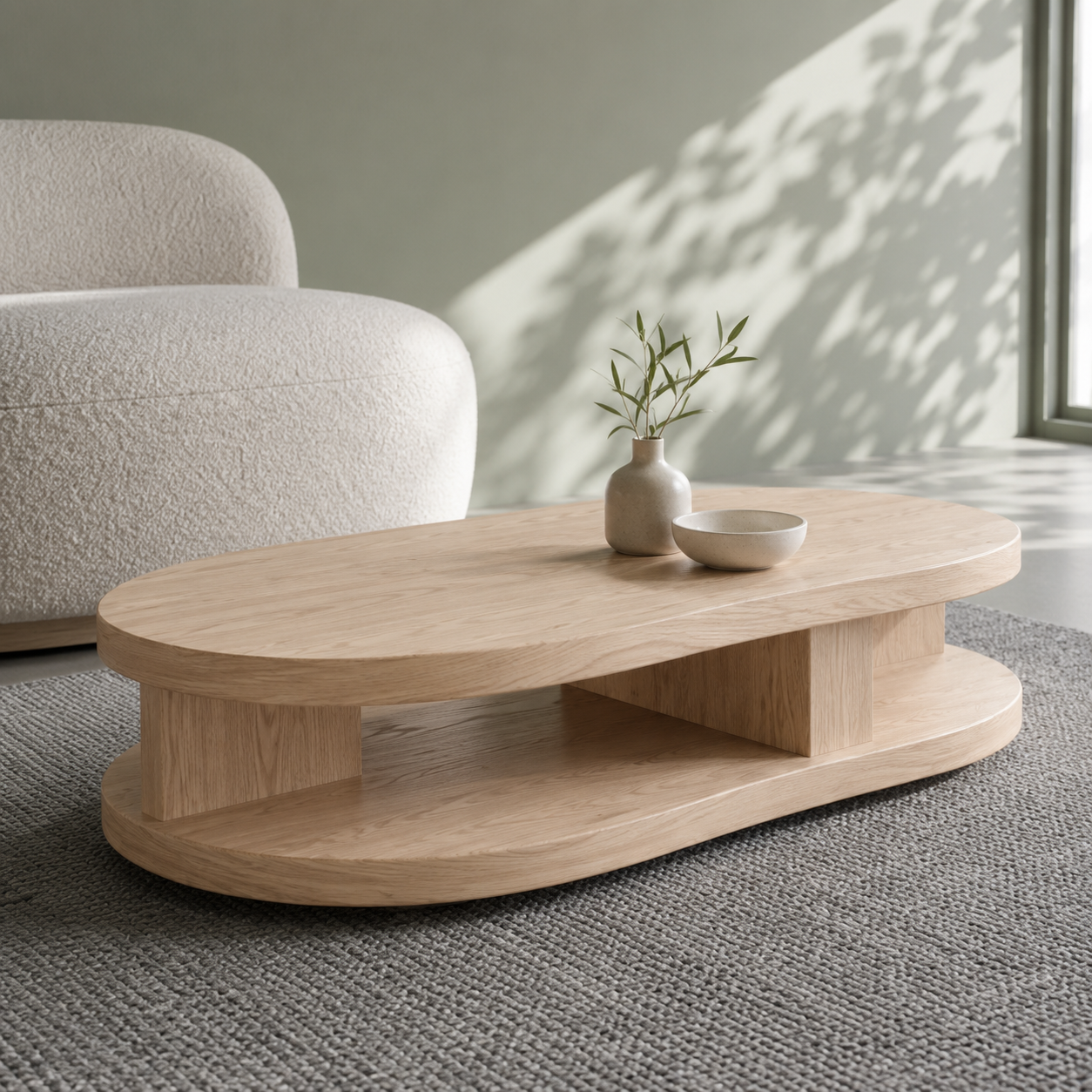 Kalo Tiered Oval Solid Wood Coffee Table For Living Room