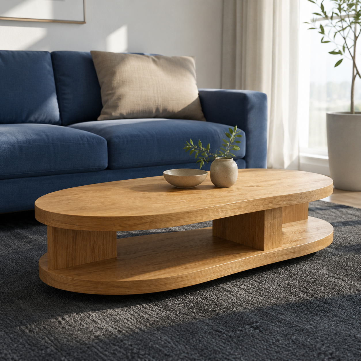 Kalo Tiered Oval Solid Wood Coffee Table For Living Room