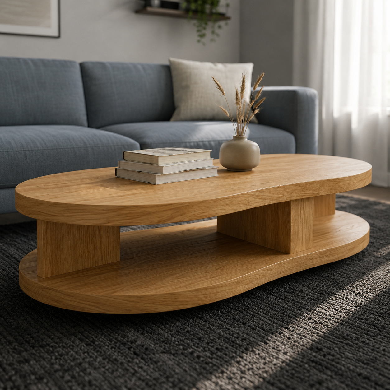 Kalo Tiered Oval Solid Wood Coffee Table For Living Room