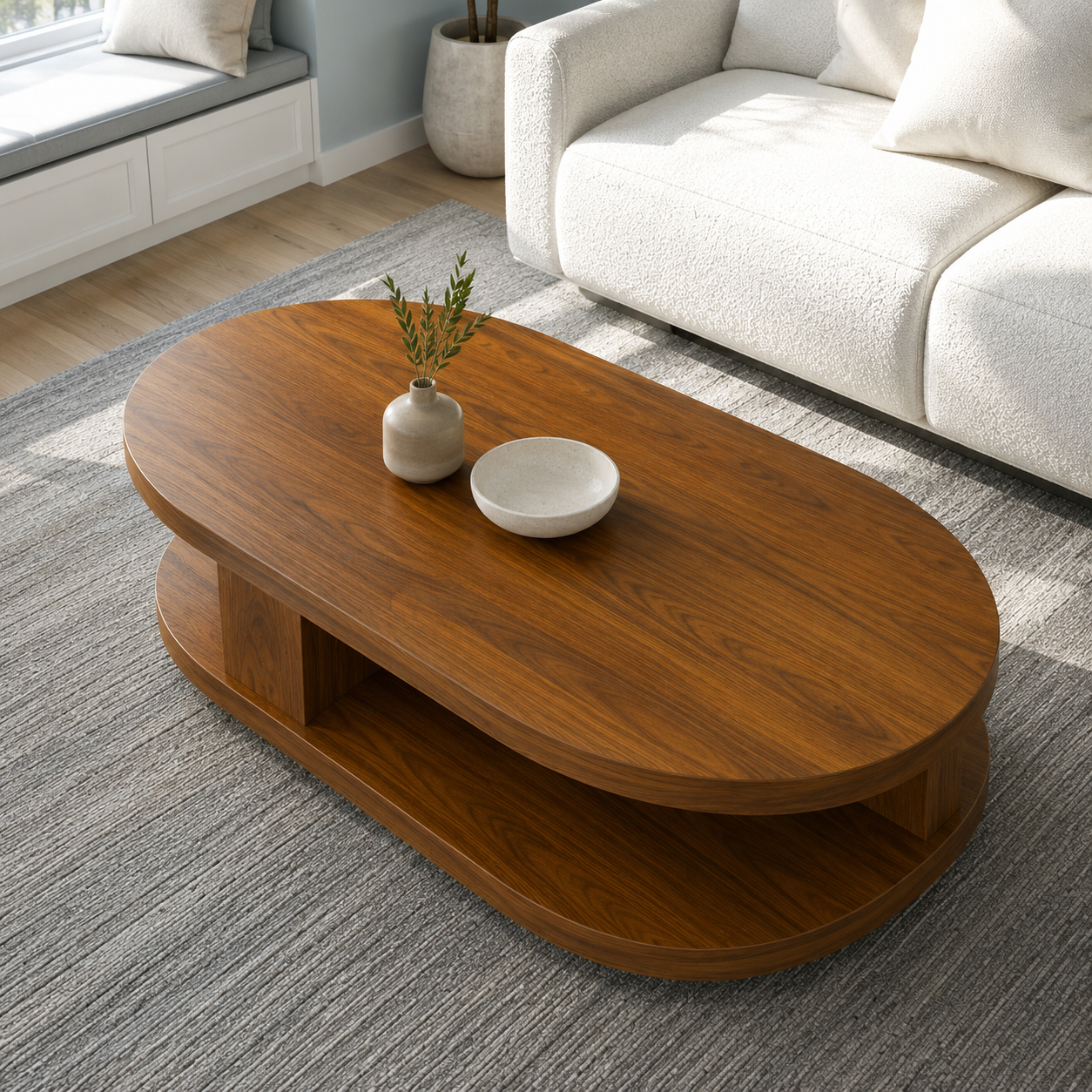 Kalo Tiered Oval Solid Wood Coffee Table For Living Room