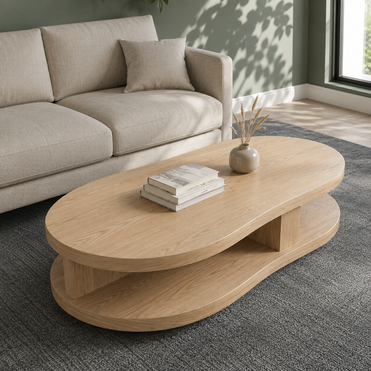 Kalo Tiered Oval Solid Wood Coffee Table For Living Room