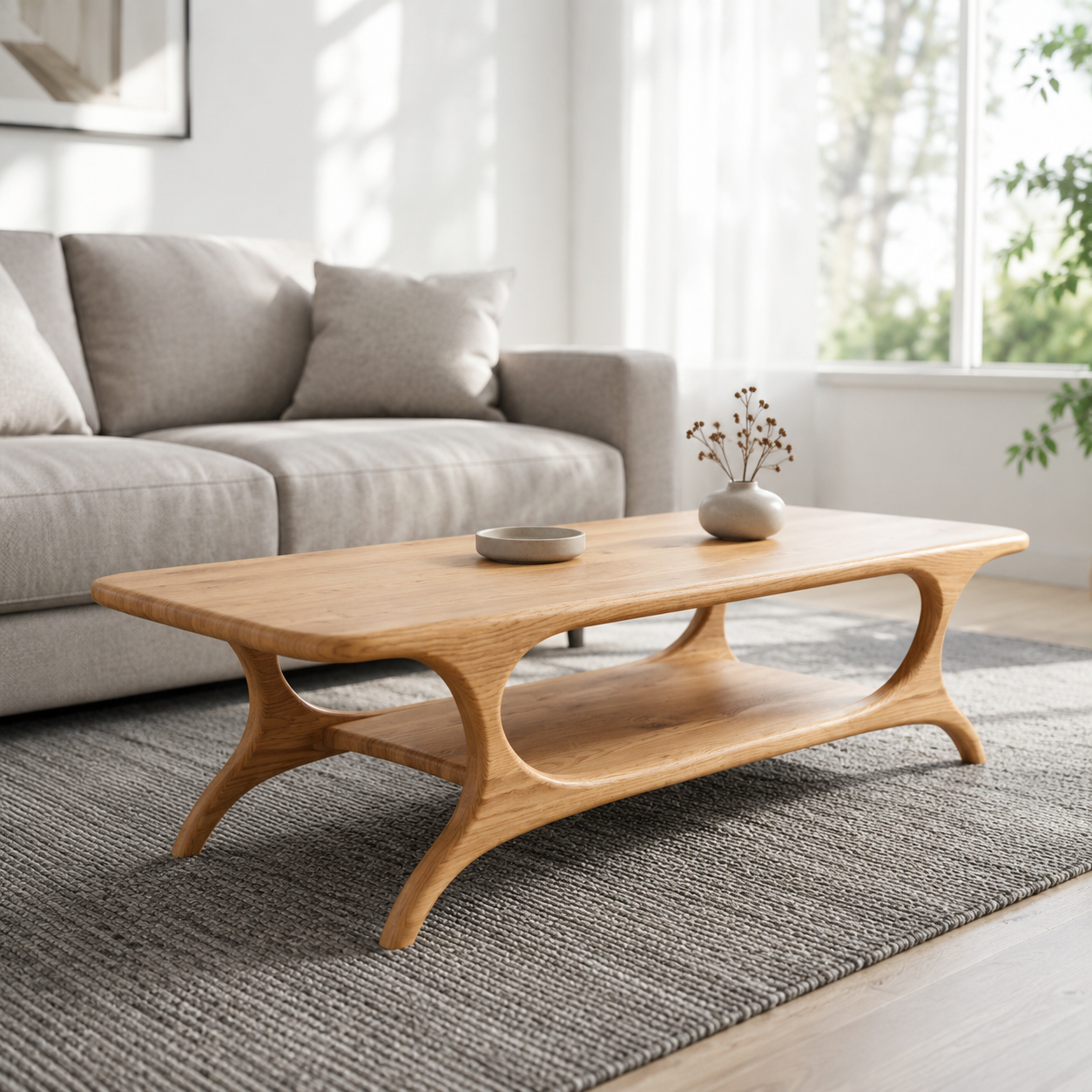 Organic Arched Frame Solid Wood Coffee Table For Living Room
