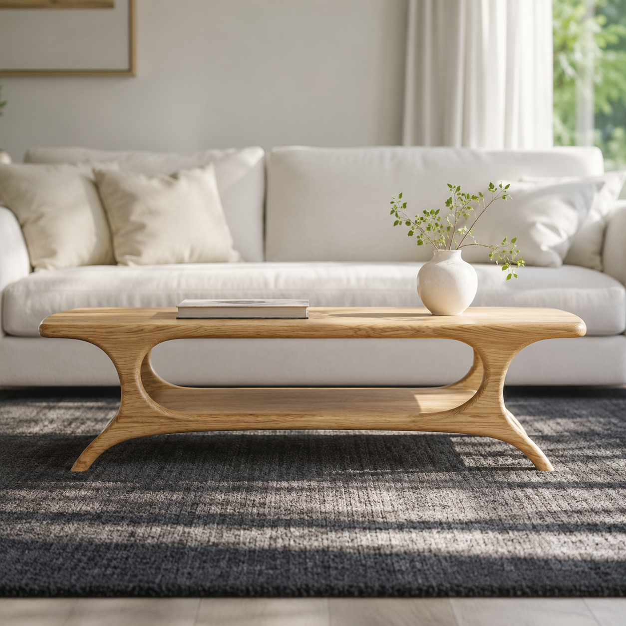 Organic Arched Frame Solid Wood Coffee Table For Living Room
