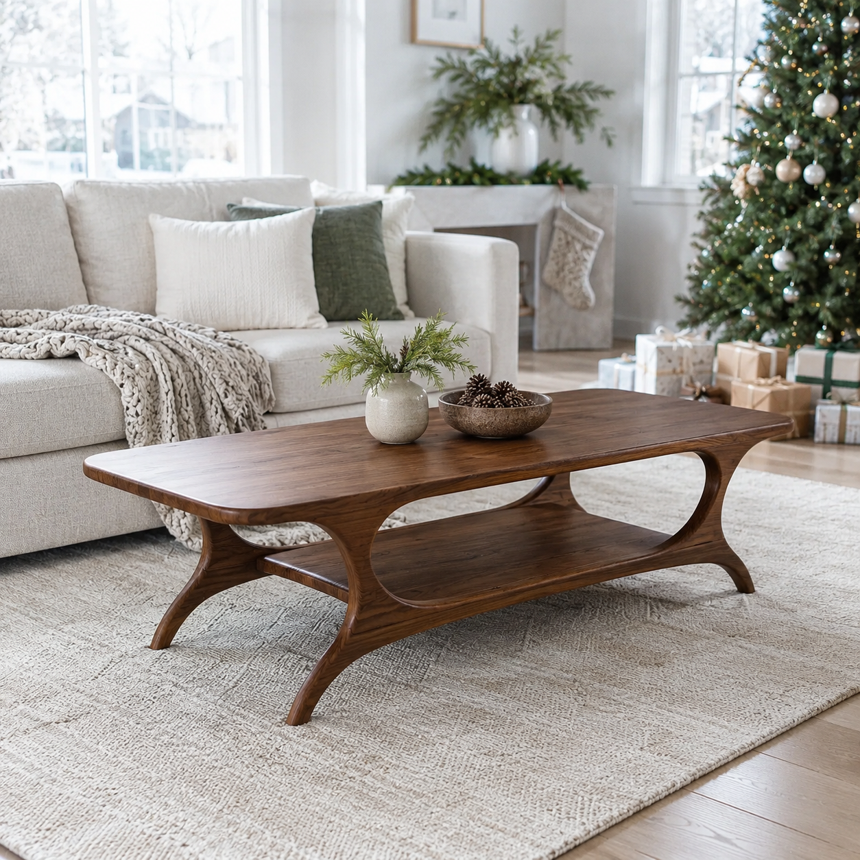 Organic Arched Frame Solid Wood Coffee Table For Living Room