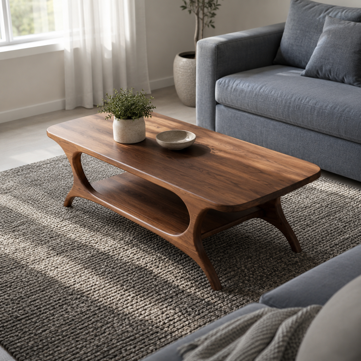 Organic Arched Frame Solid Wood Coffee Table For Living Room