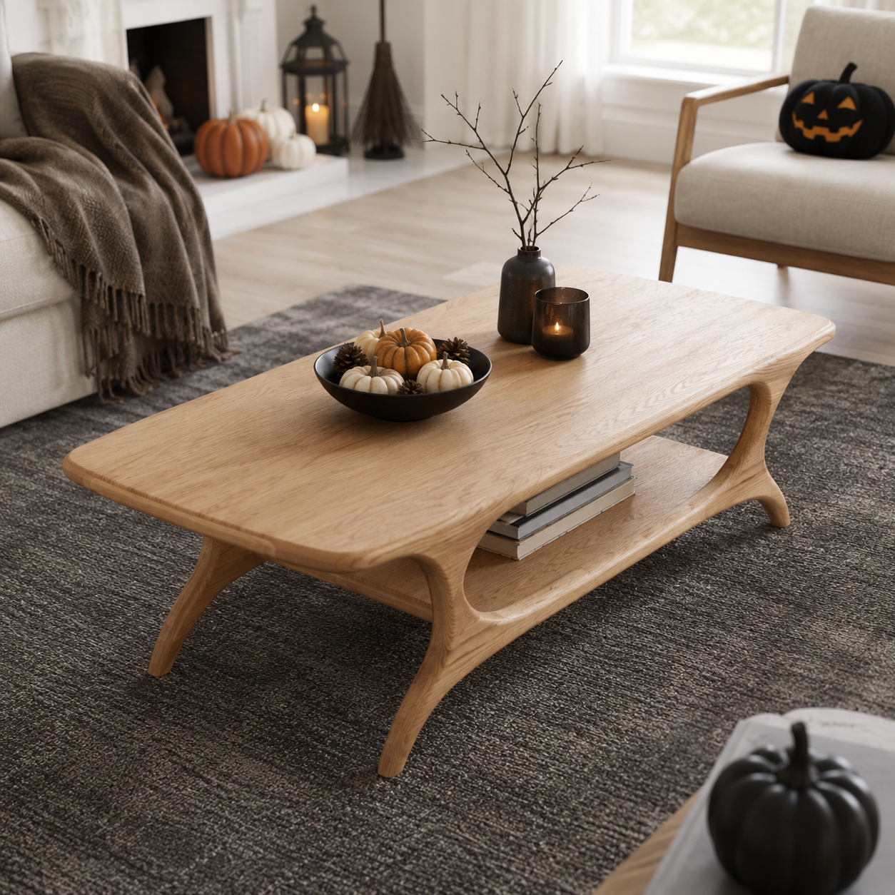 Organic Arched Frame Solid Wood Coffee Table For Living Room