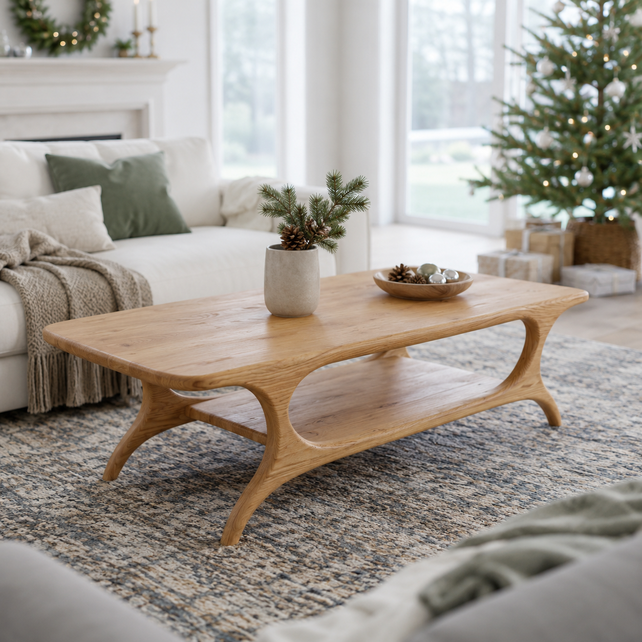 Organic Arched Frame Solid Wood Coffee Table For Living Room