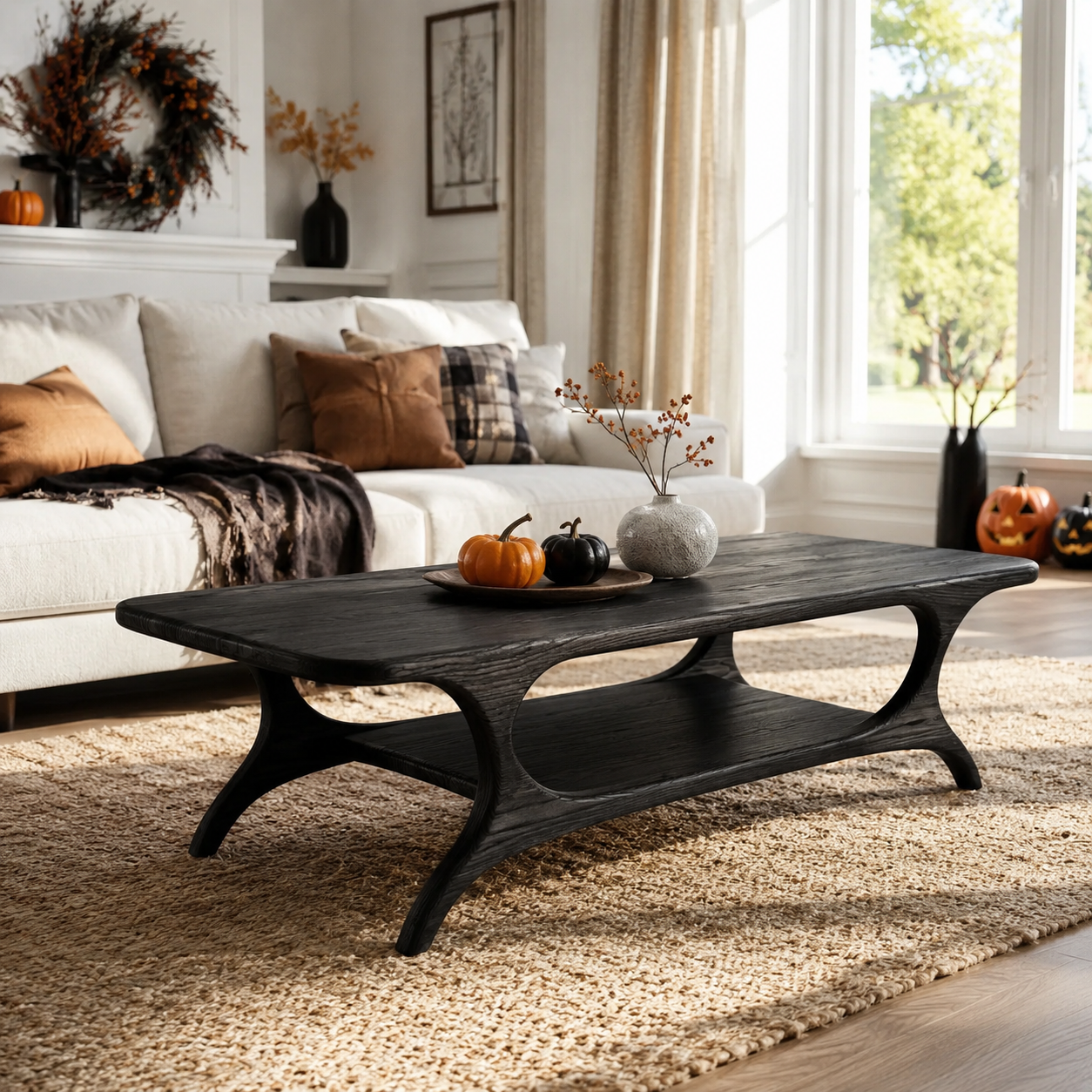 Organic Arched Frame Solid Wood Coffee Table For Living Room