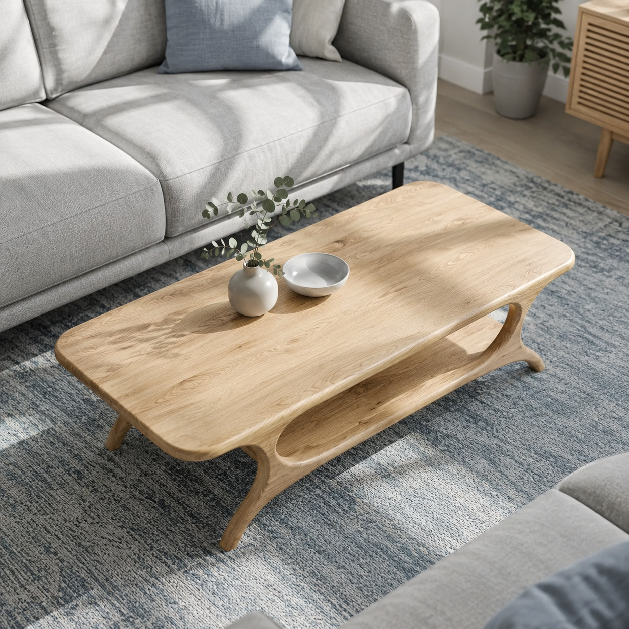 Organic Arched Frame Solid Wood Coffee Table For Living Room