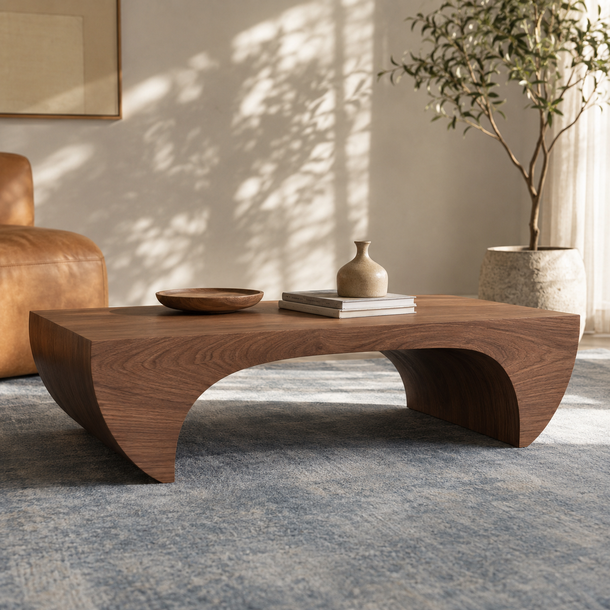 Kovon Arched Slab Solid Wood Coffee Table For Living Room