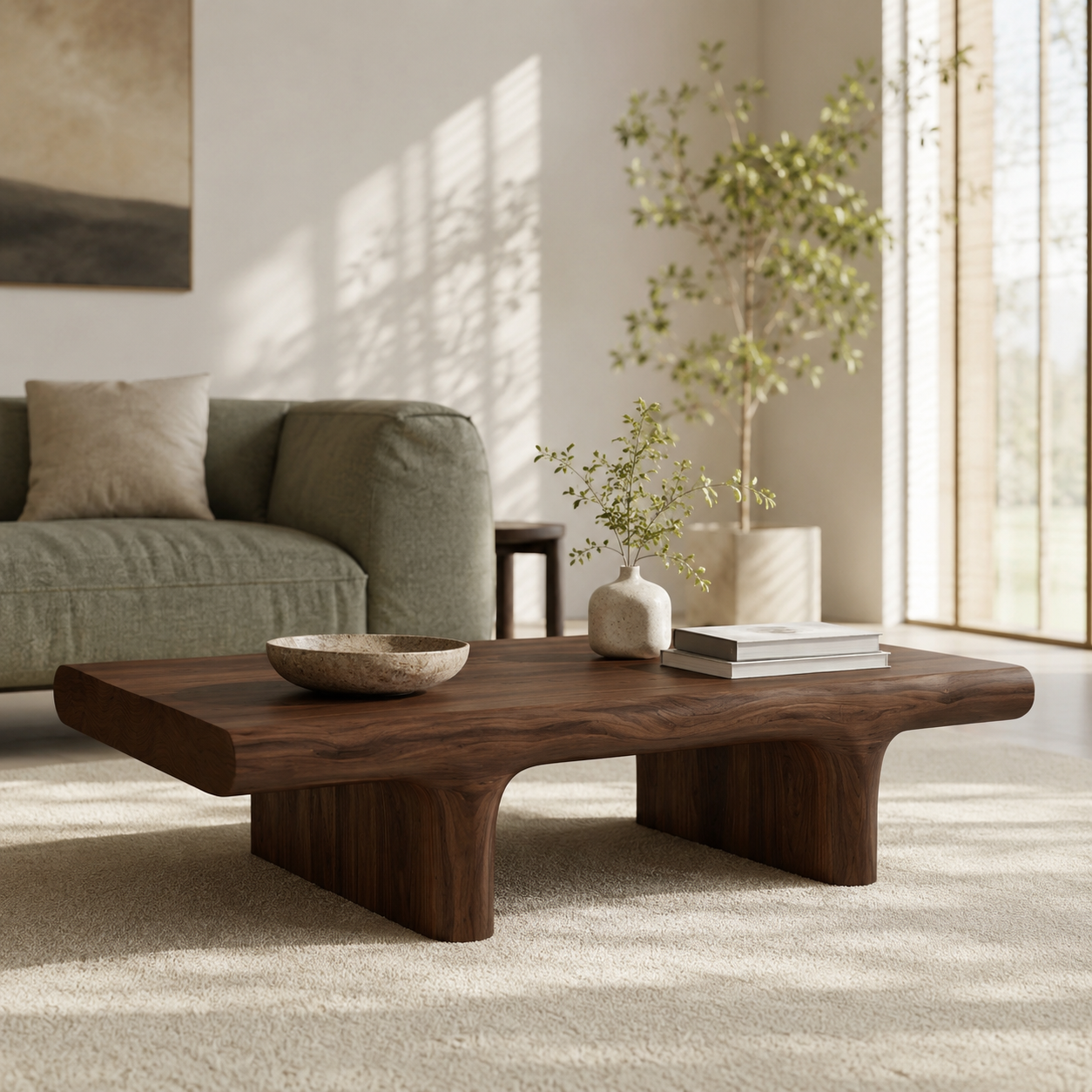 Koren Arched Monolith Solid Wood Coffee Table For Living Room