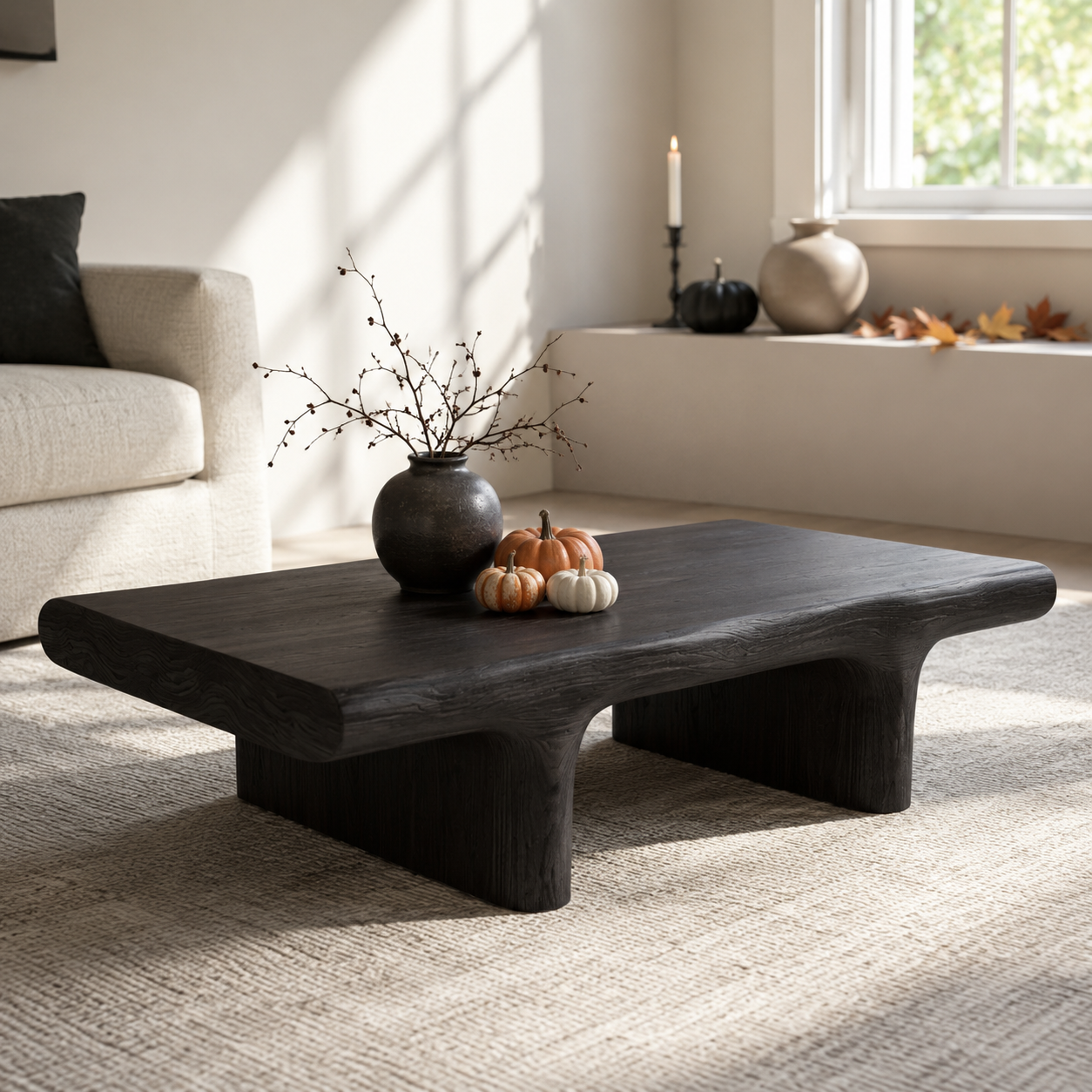 Koren Arched Monolith Solid Wood Coffee Table For Living Room