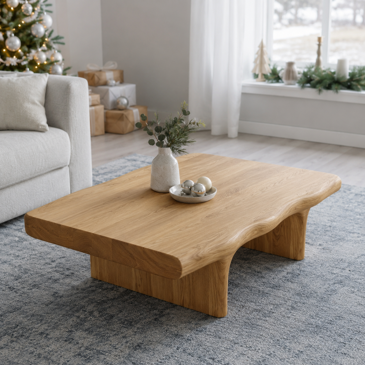 Koren Arched Monolith Solid Wood Coffee Table For Living Room