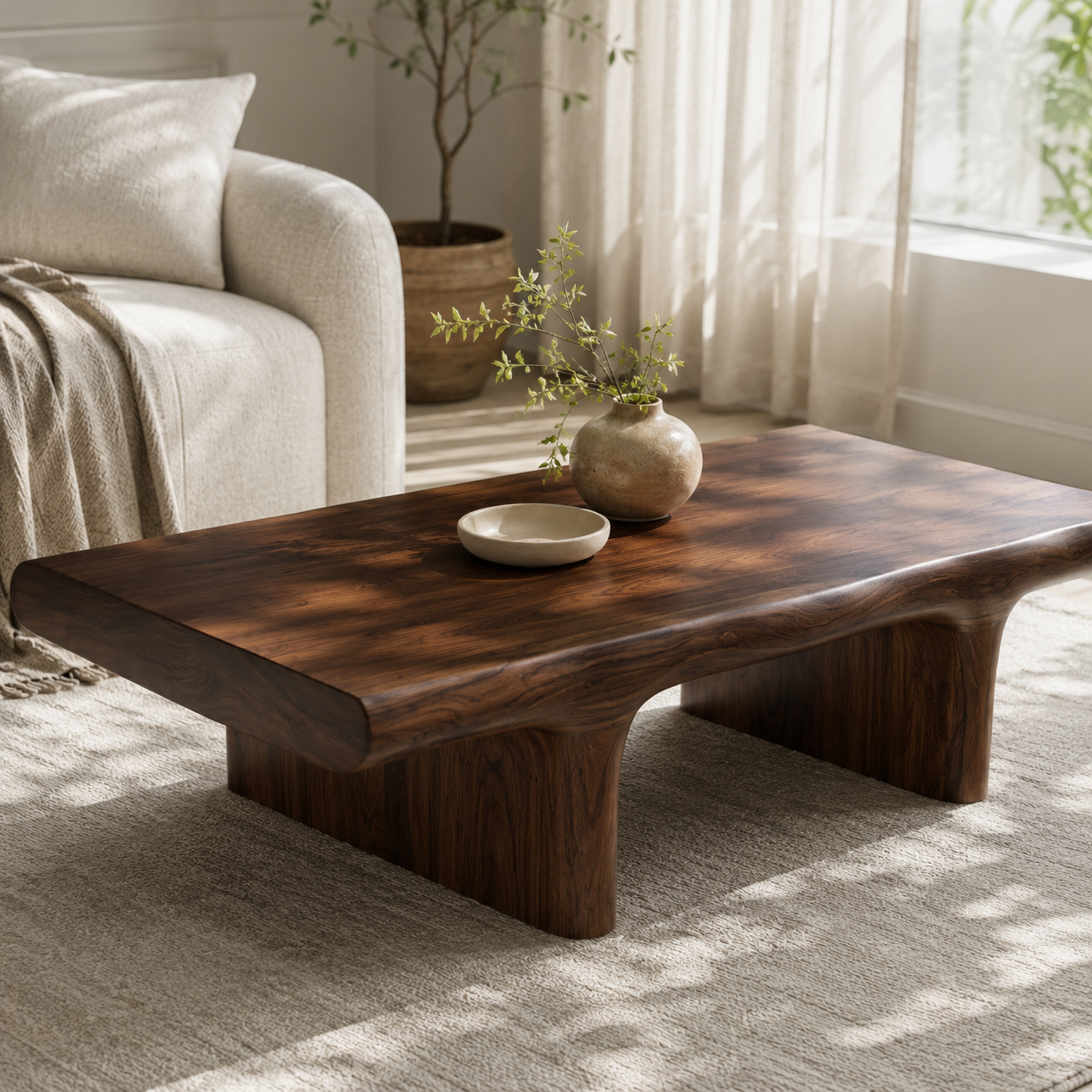 Koren Arched Monolith Solid Wood Coffee Table For Living Room