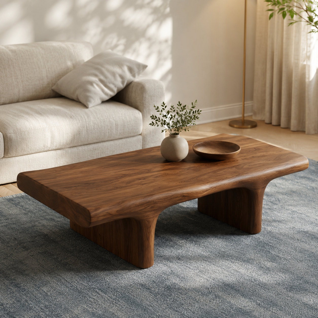 Koren Arched Monolith Solid Wood Coffee Table For Living Room