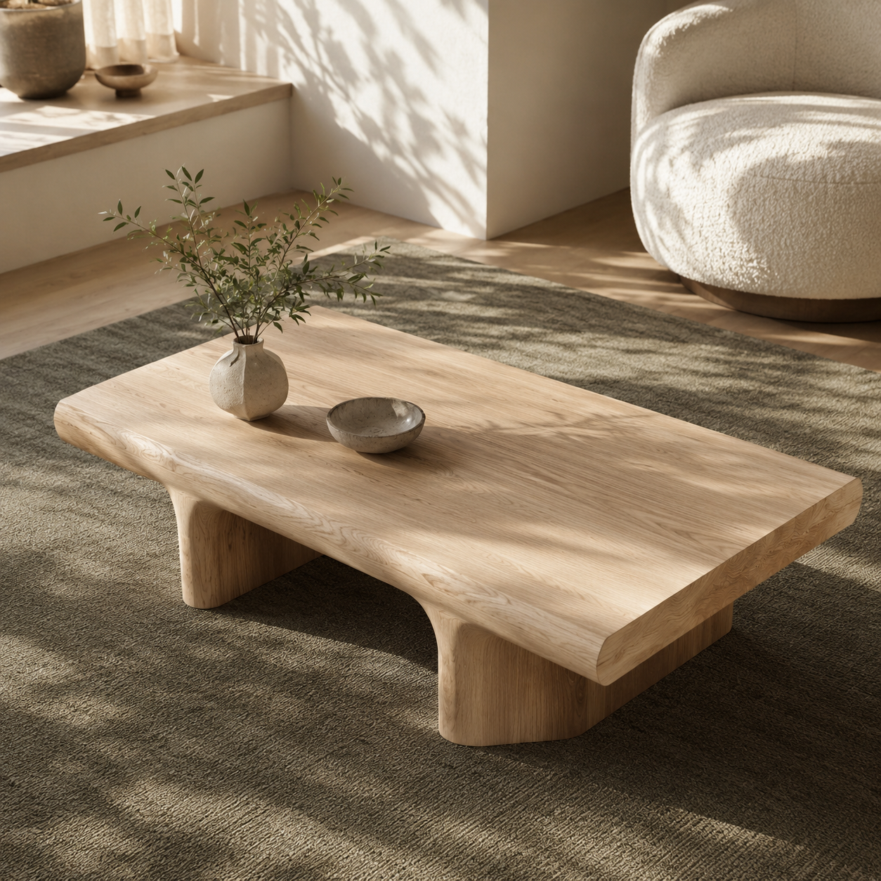 Koren Arched Monolith Solid Wood Coffee Table For Living Room