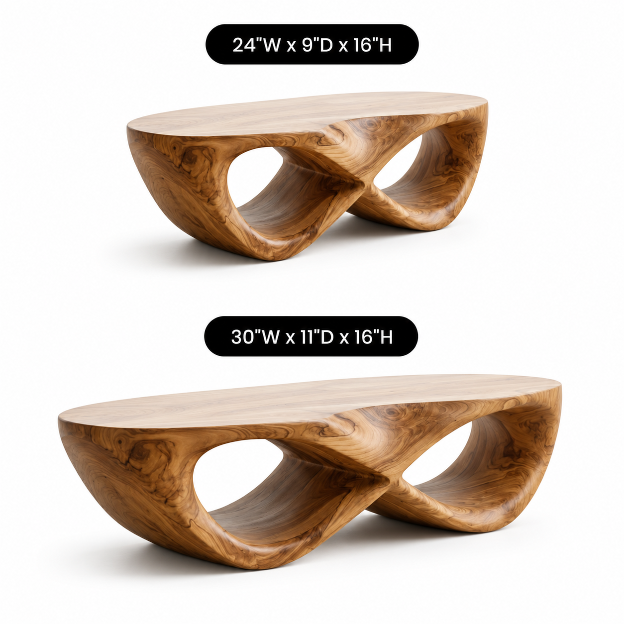 Curvilinear Loop Solid Wood Coffee Table For Living Room