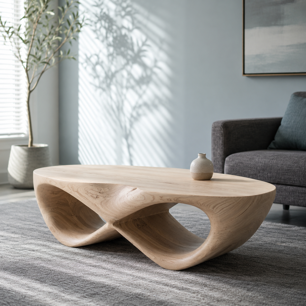 Curvilinear Loop Solid Wood Coffee Table For Living Room