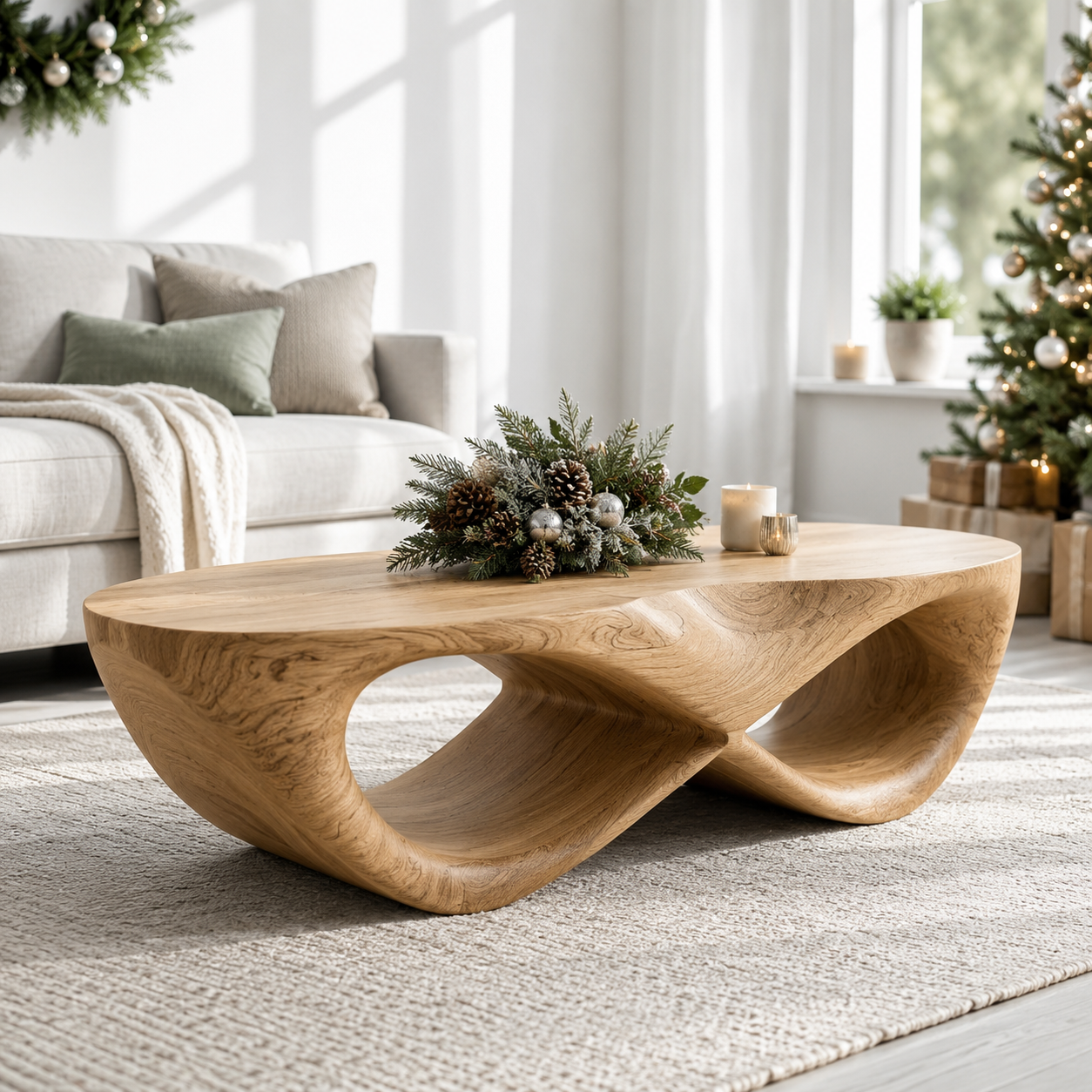 Curvilinear Loop Solid Wood Coffee Table For Living Room