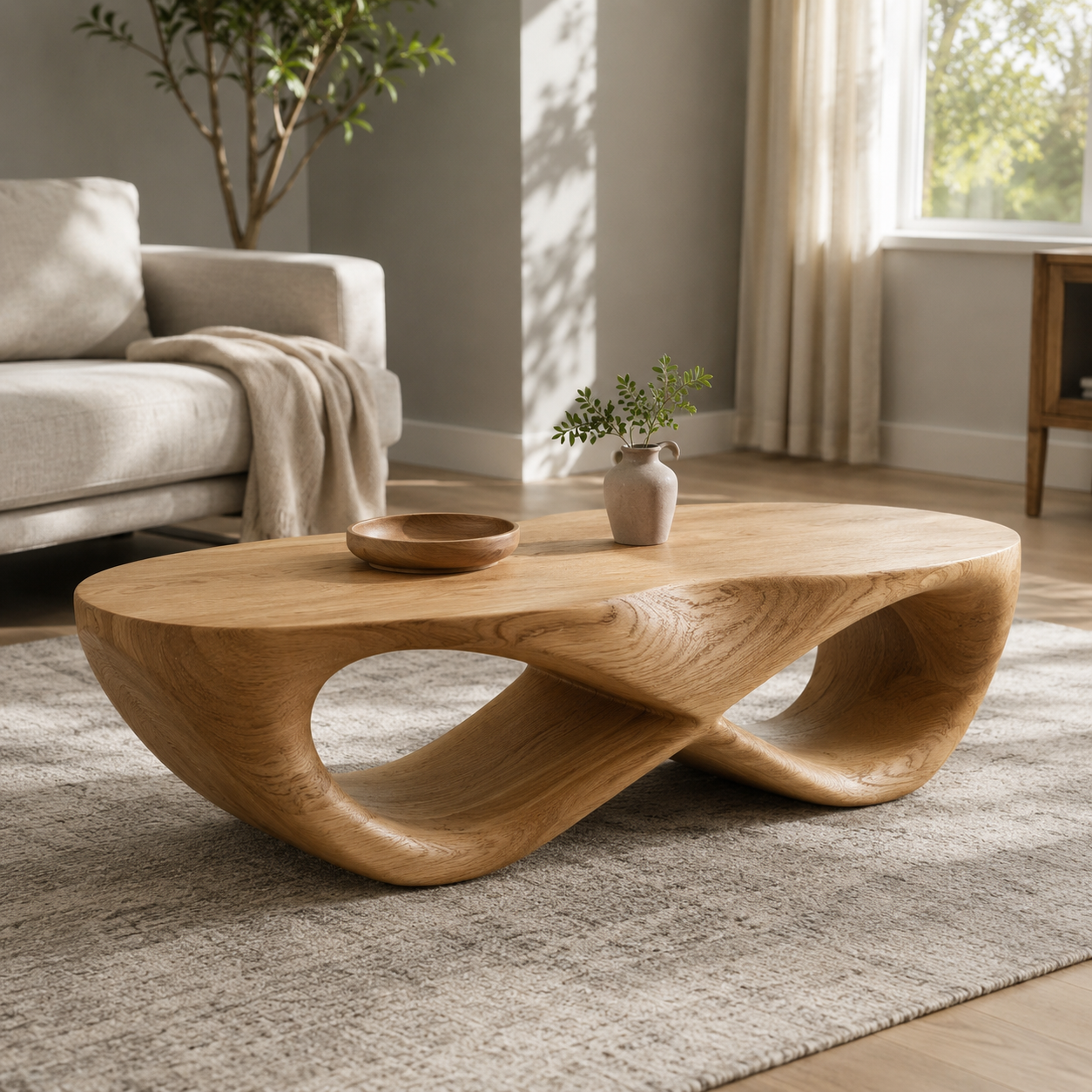 Curvilinear Loop Solid Wood Coffee Table For Living Room