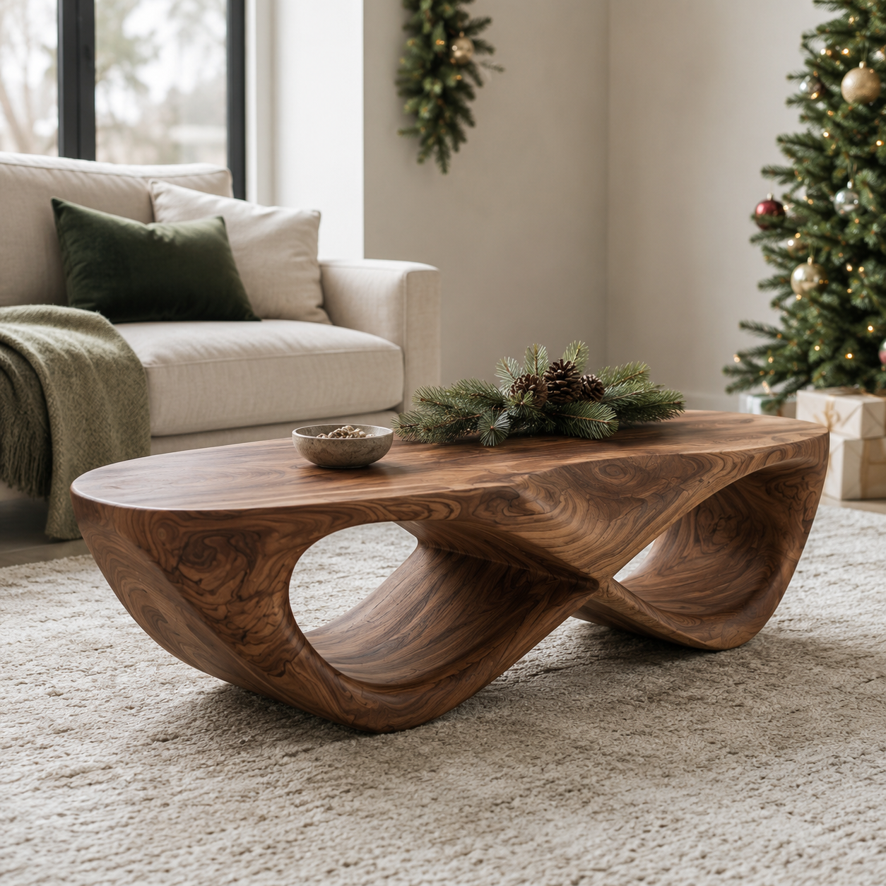 Curvilinear Loop Solid Wood Coffee Table For Living Room