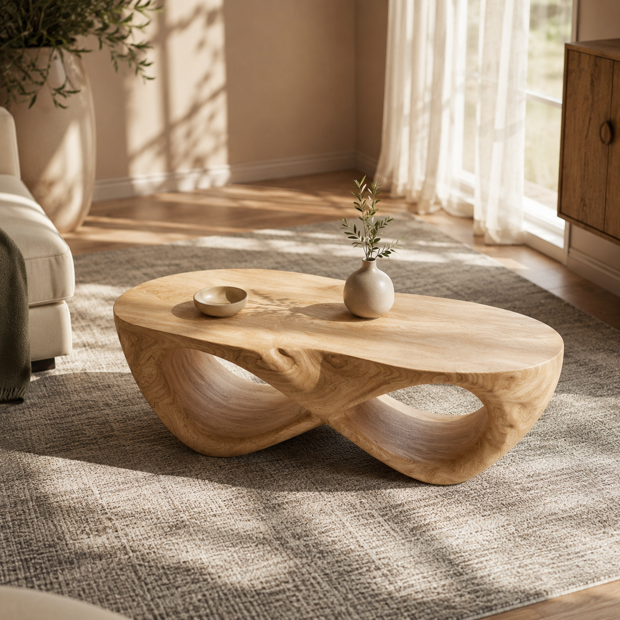 Curvilinear Loop Solid Wood Coffee Table For Living Room