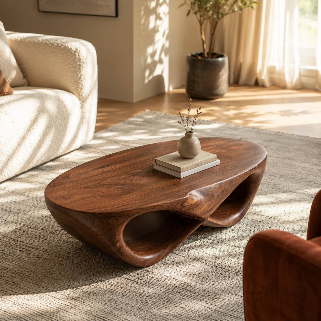 Curvilinear Loop Solid Wood Coffee Table For Living Room
