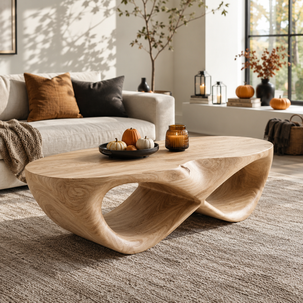Curvilinear Loop Solid Wood Coffee Table For Living Room