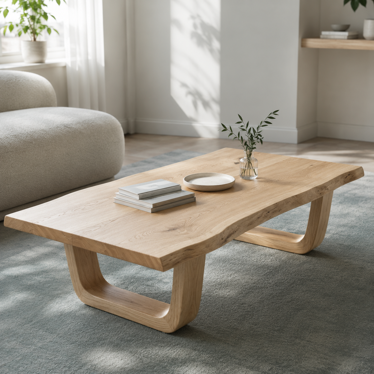Arvion Scoop Base Live Edge Solid Wood Coffee Table For Living Room